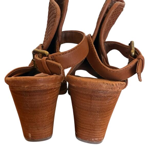 Frye Women's Brown Leather Woven Shield Peep Toe Slingback Heel - Size 10 - Picture 5 of 10